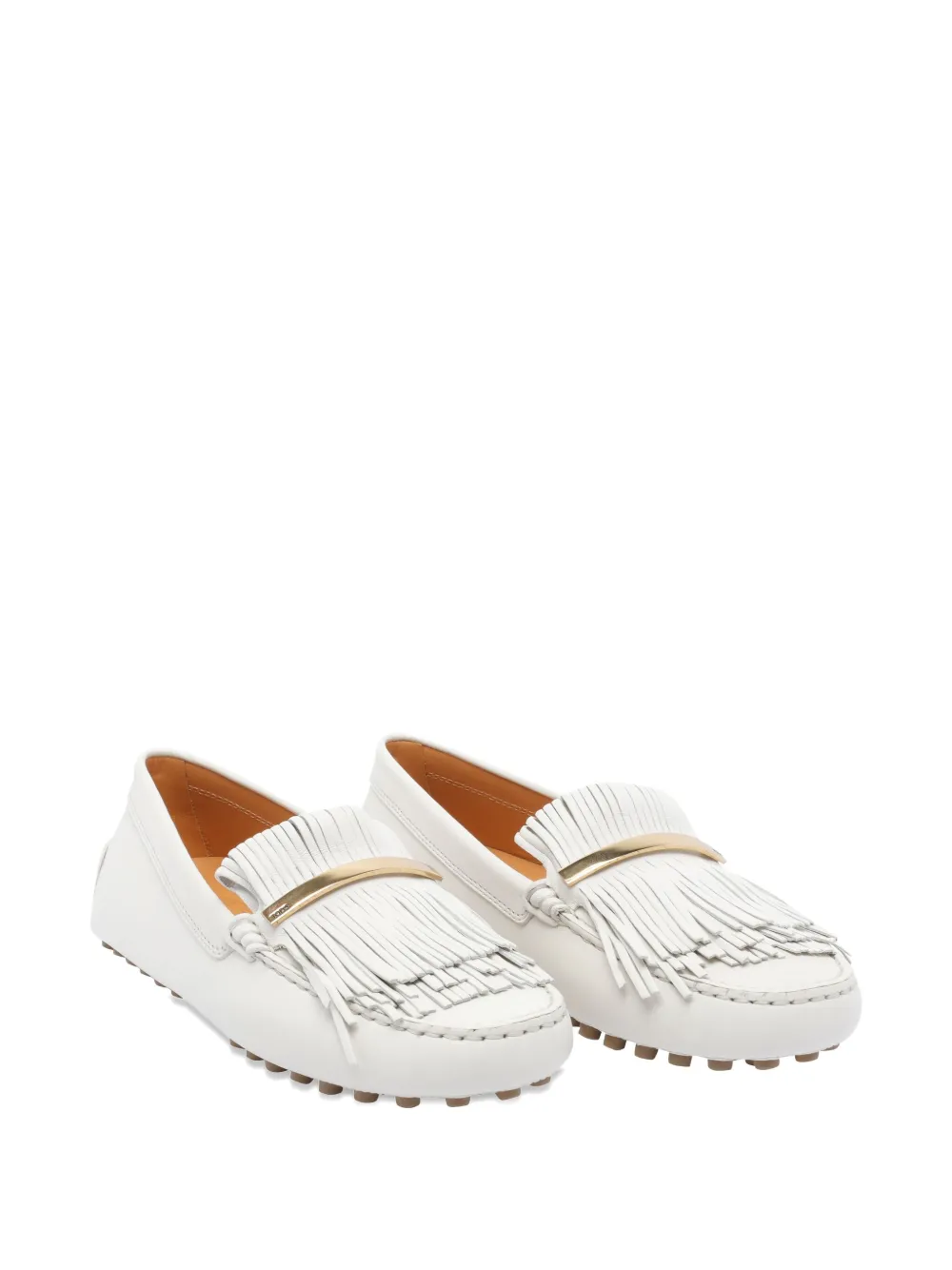 Tod's Gommino Embellished Fringed Leather Loafers In White