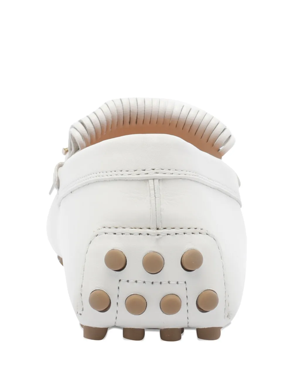 Tod's Gommino Embellished Fringed Leather Loafers In White