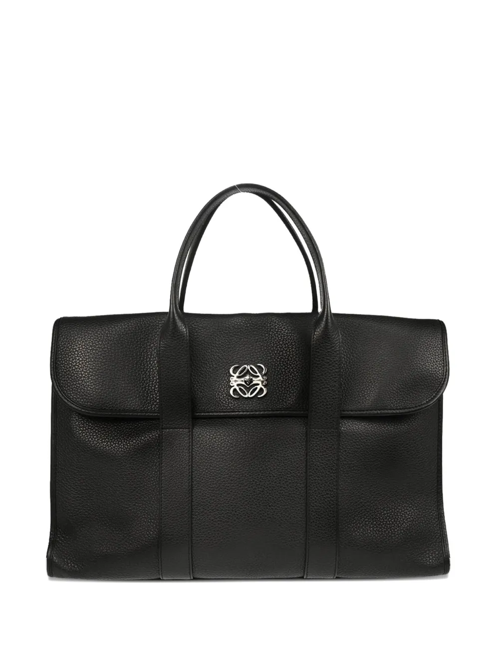 Pre-owned Loewe 2010s Turn-lock Leather Tote Bag In Black