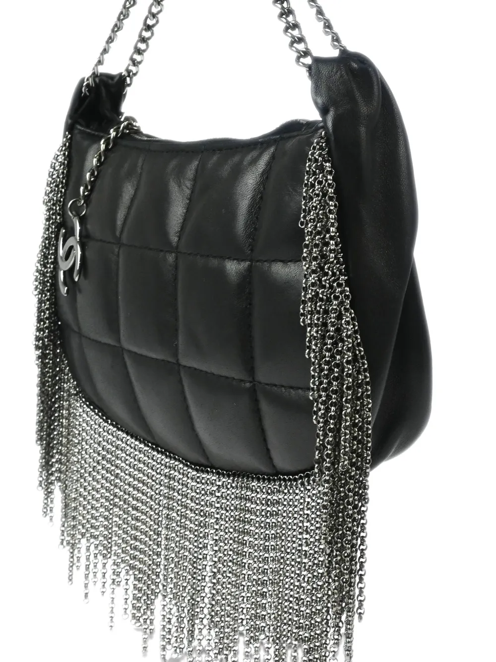 Pre-owned Chanel 2002 Choco Bar Fringe Handbag In Black