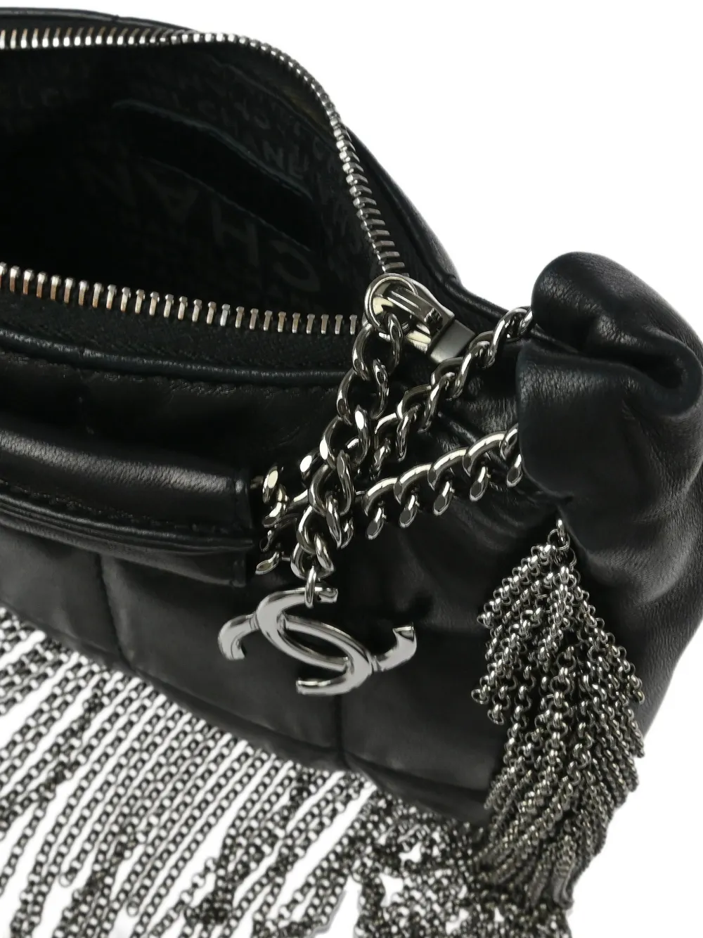 Pre-owned Chanel 2002 Choco Bar Fringe Handbag In Black