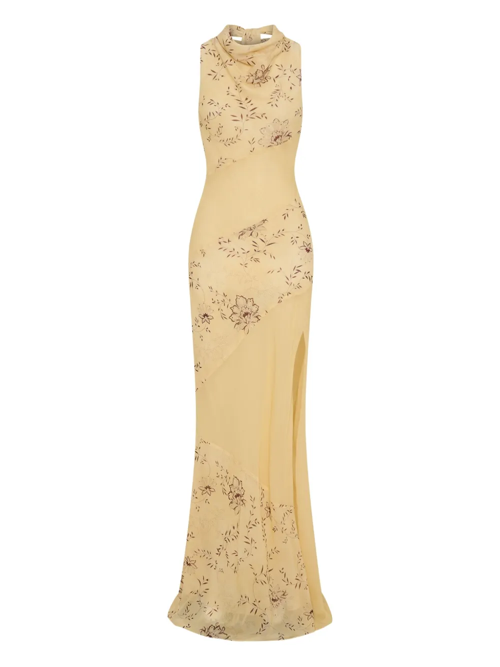Nicholas Shana Cowl-neck Floral-print Maxi Dress In Yellow
