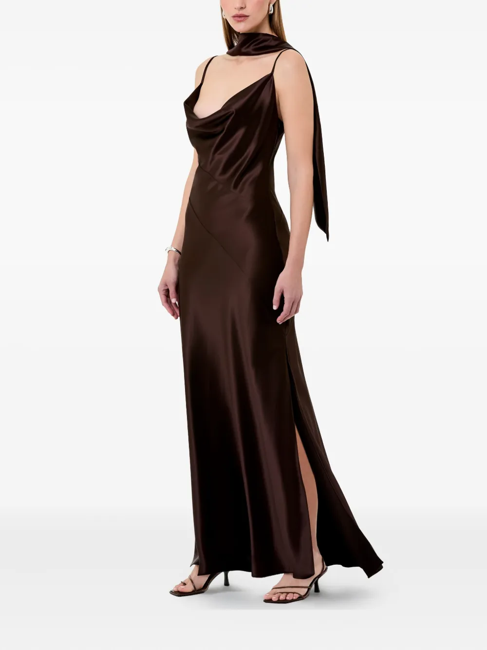 Nicholas Geneva maxi-jurk met col Bruin