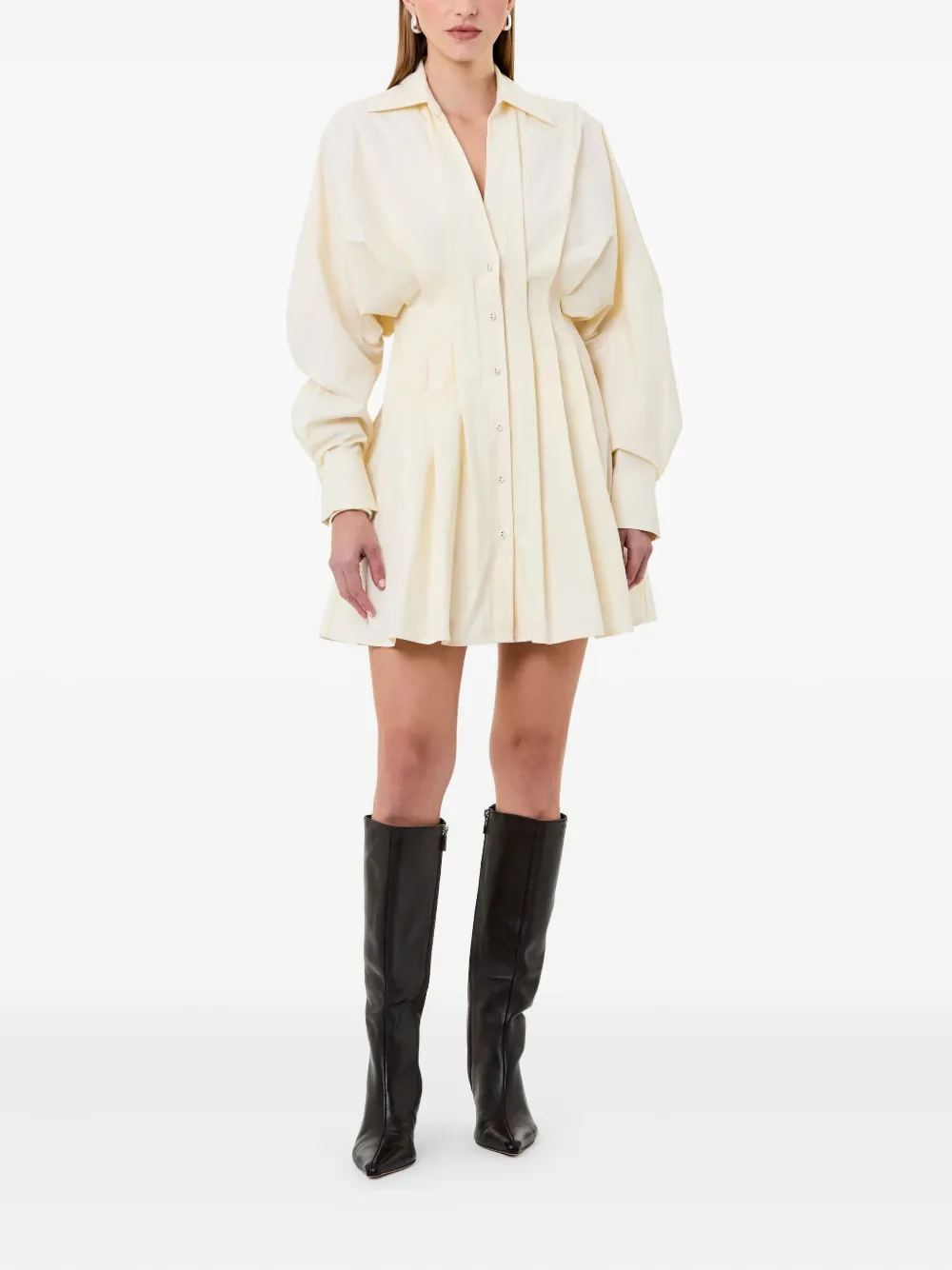 Nicholas Fabienne Pleated Button-front Shirt Dress In Neutral