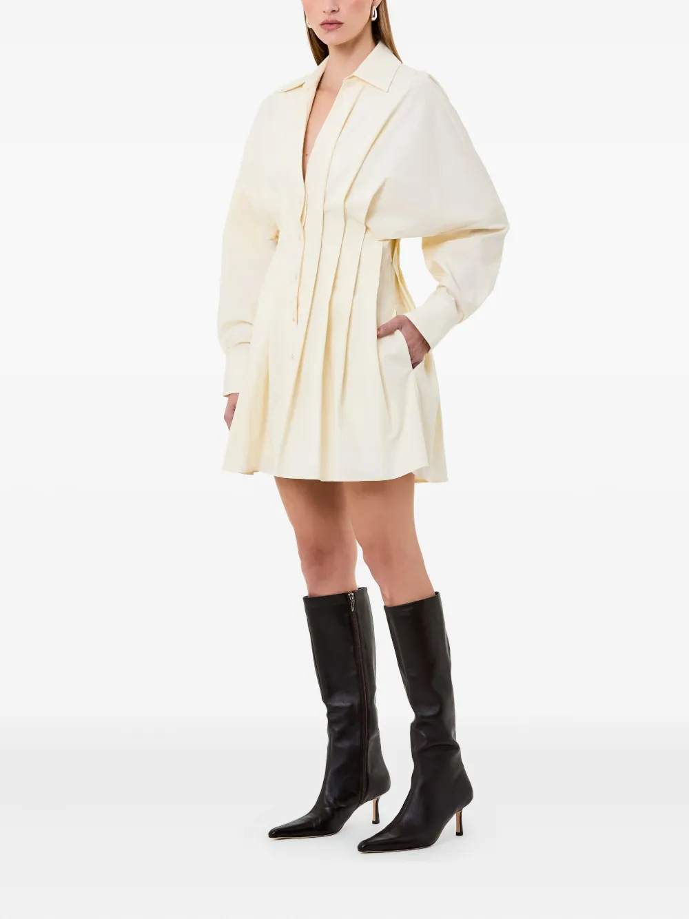 Nicholas Fabienne Pleated Button-front Shirt Dress In Neutral