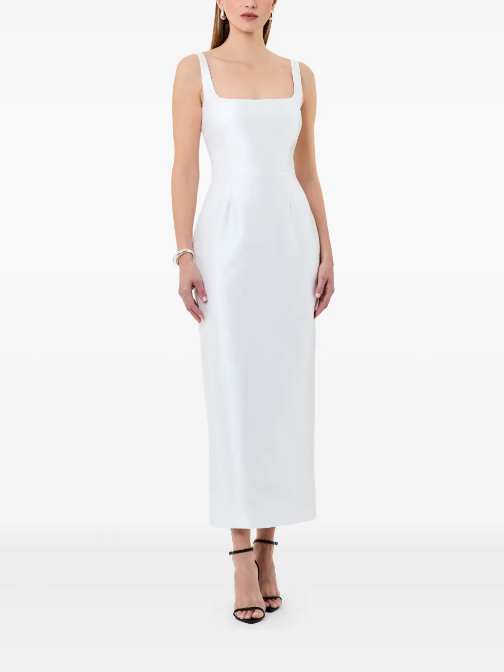 Nicholas Isaline Belted Overlay Midi Dress In White