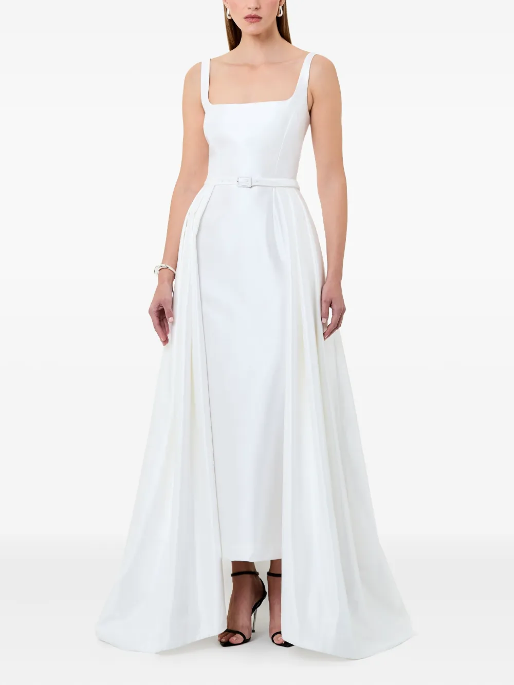 Nicholas Isaline Belted Overlay Midi Dress In White