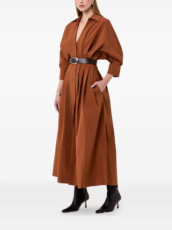 Nicholas Lanae Pleated button-front Midi Dress | Orange | FARFETCH