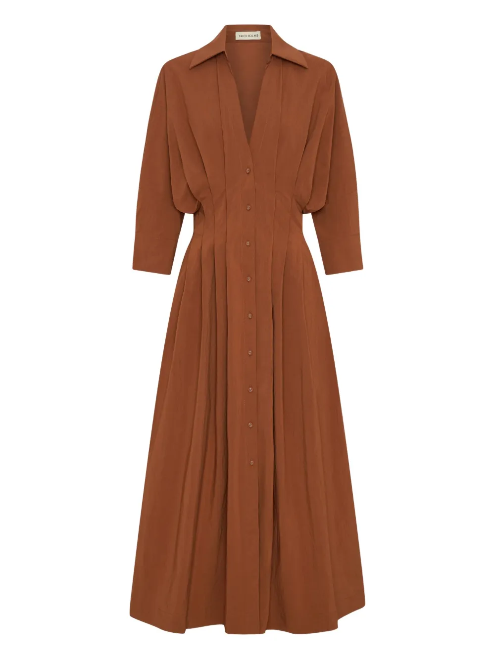 Nicholas Lanae Pleated Button-front Midi Dress In Brown