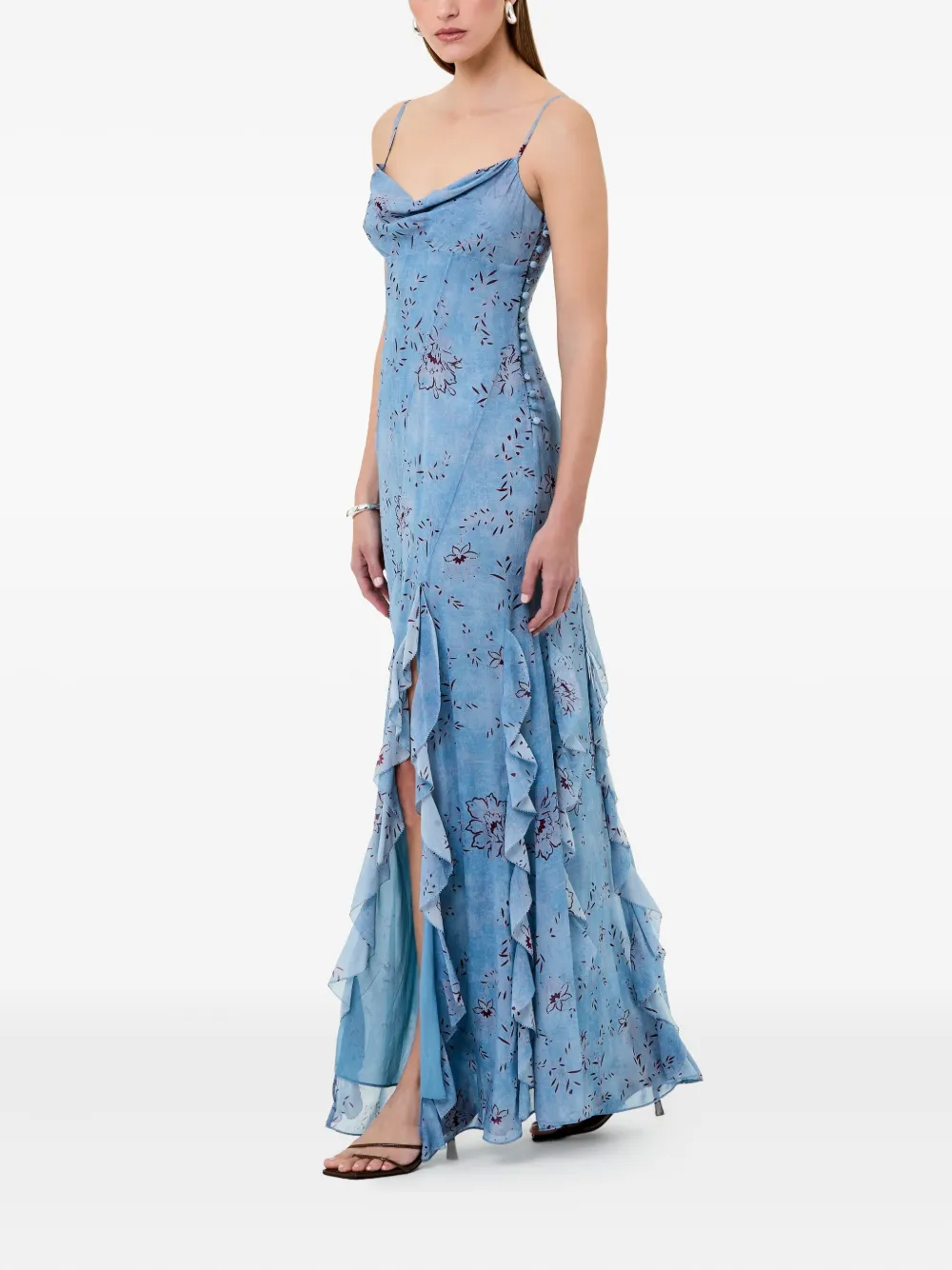 Nicholas Kamila maxi-jurk met bloemenprint en ruches Blauw