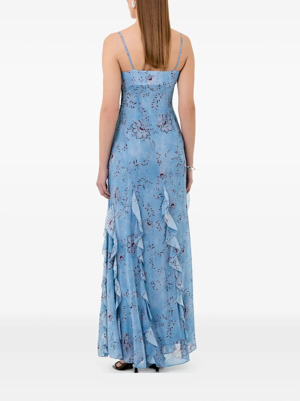 Nicholas Kamila maxi-jurk met bloemenprint en ruches Blauw