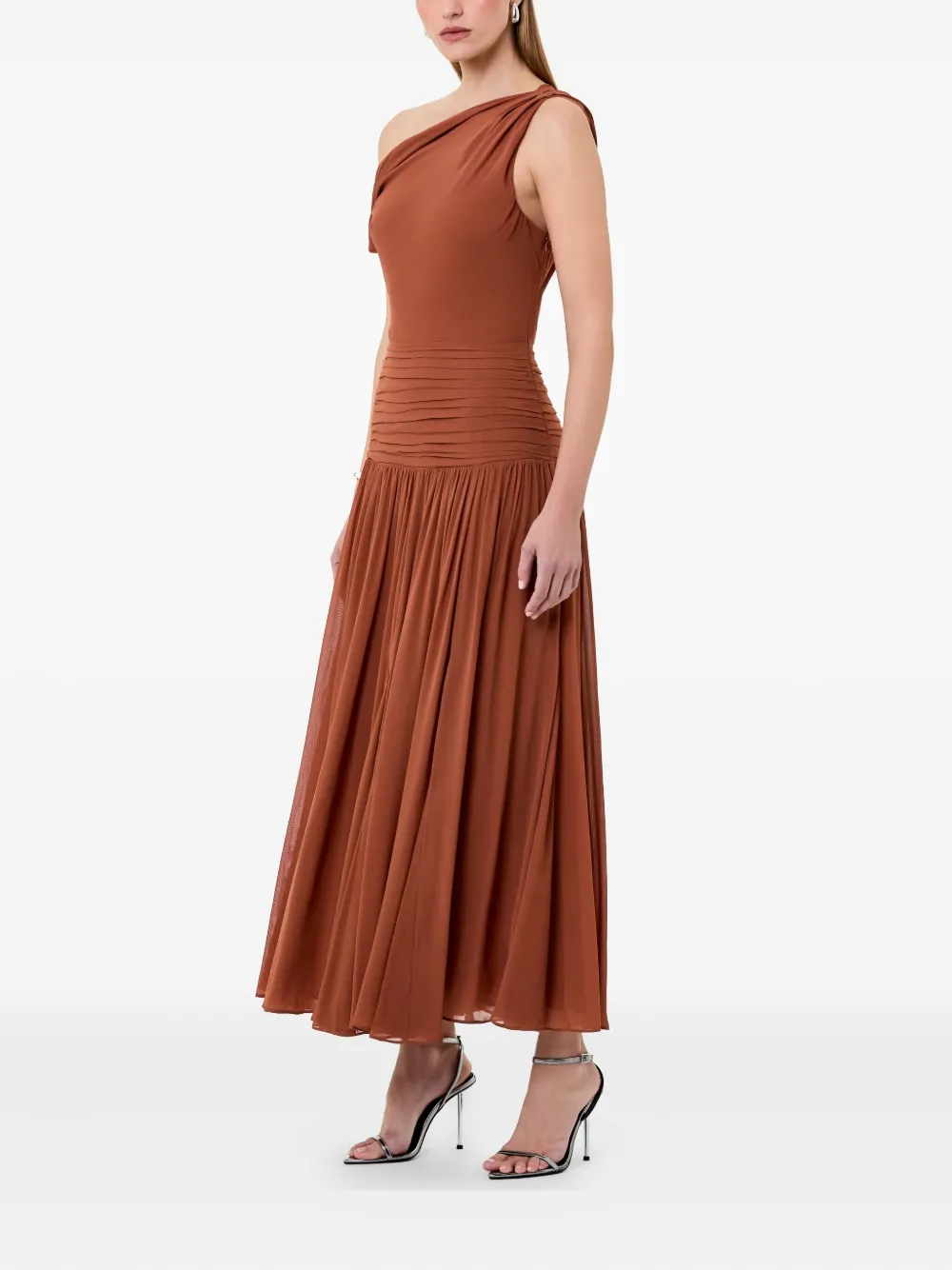 Nicholas Reece one-shoulder pleated midi dress Bruin