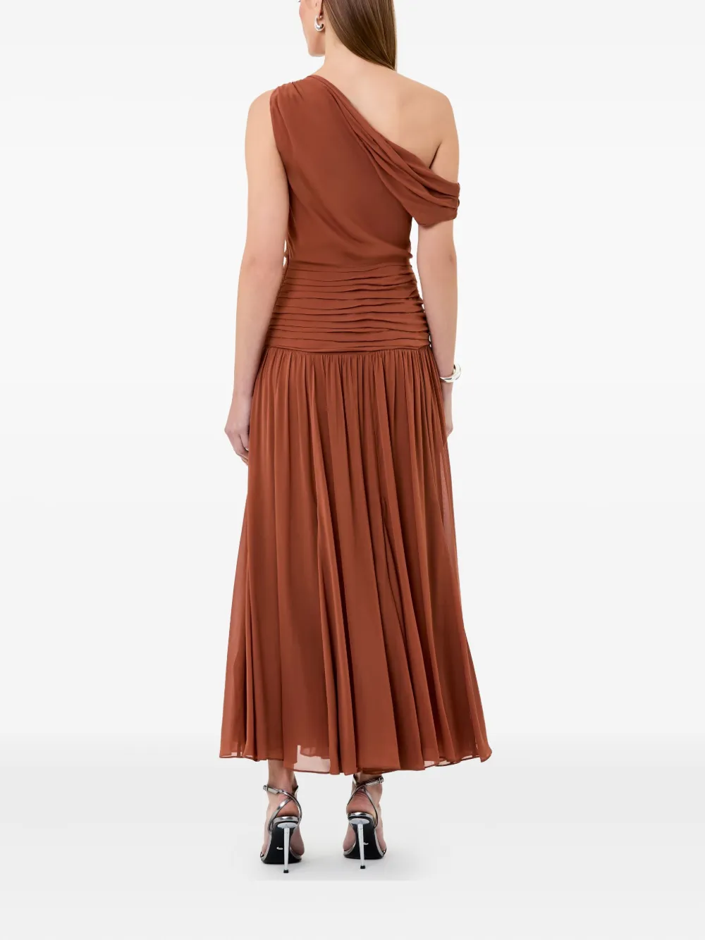 Nicholas Reece one-shoulder pleated midi dress Bruin
