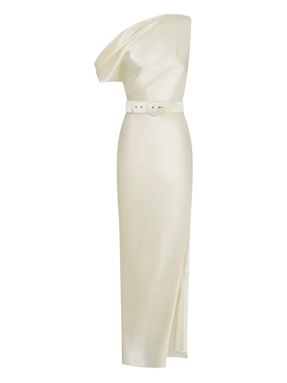 Nicholas Eartha One-shoulder Belted Midi Dress In Neutral