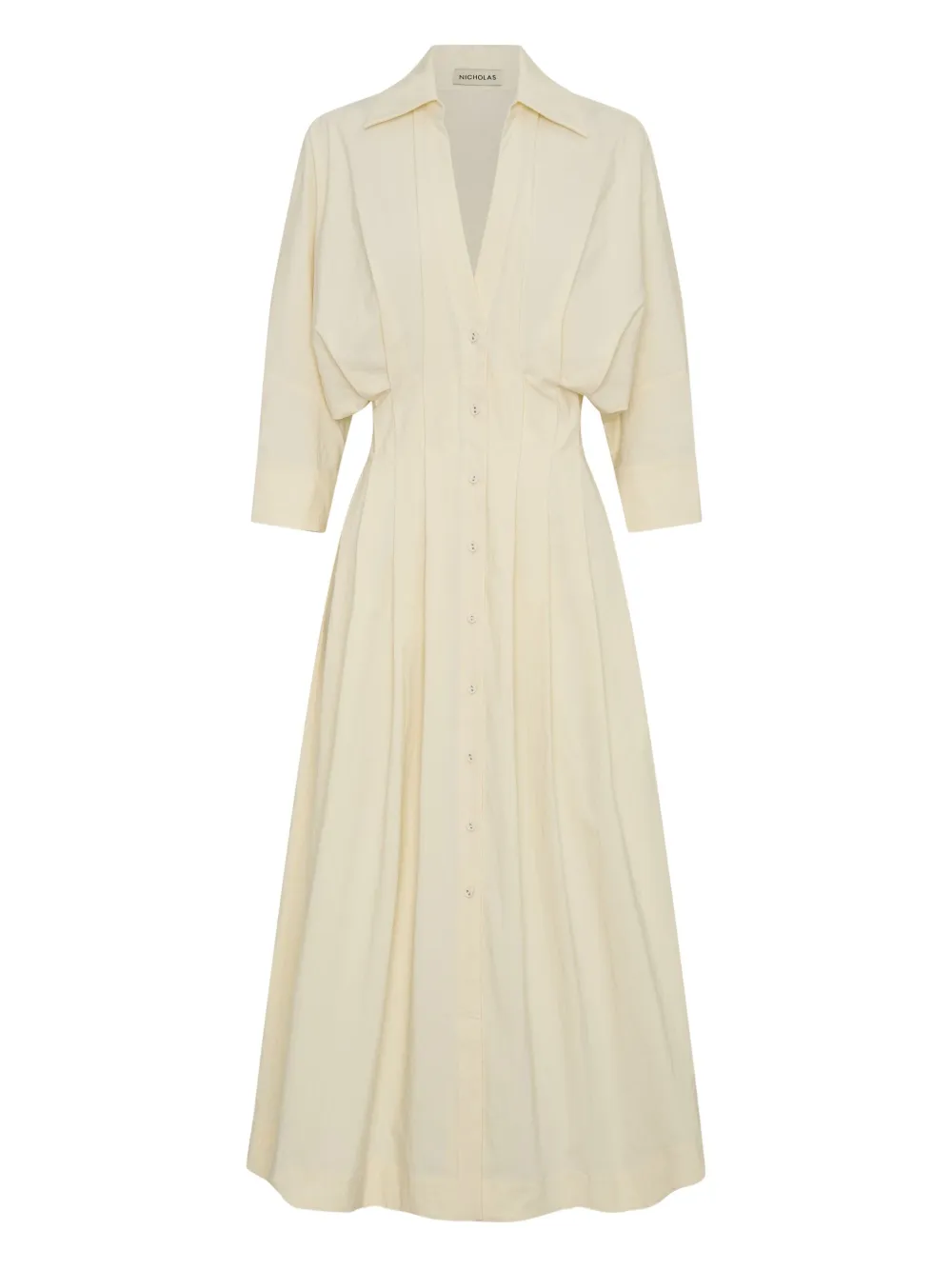 Nicholas Lanae Puff-sleeve Pleated Midi Dress In Neutral