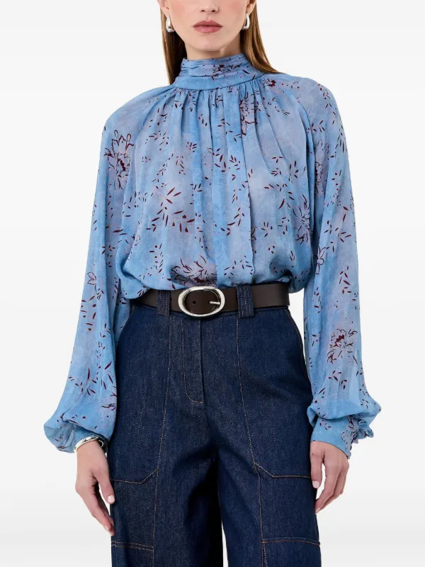 Nicholas Solene floral-print high-neck Top Blue FARFETCH NZ