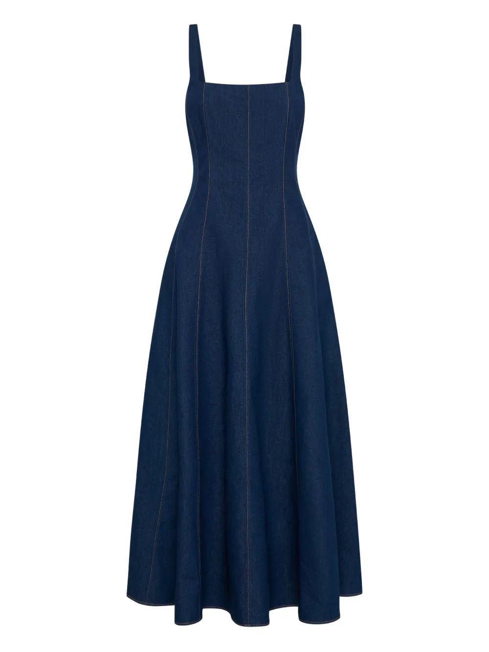 square-neck denim maxi dress