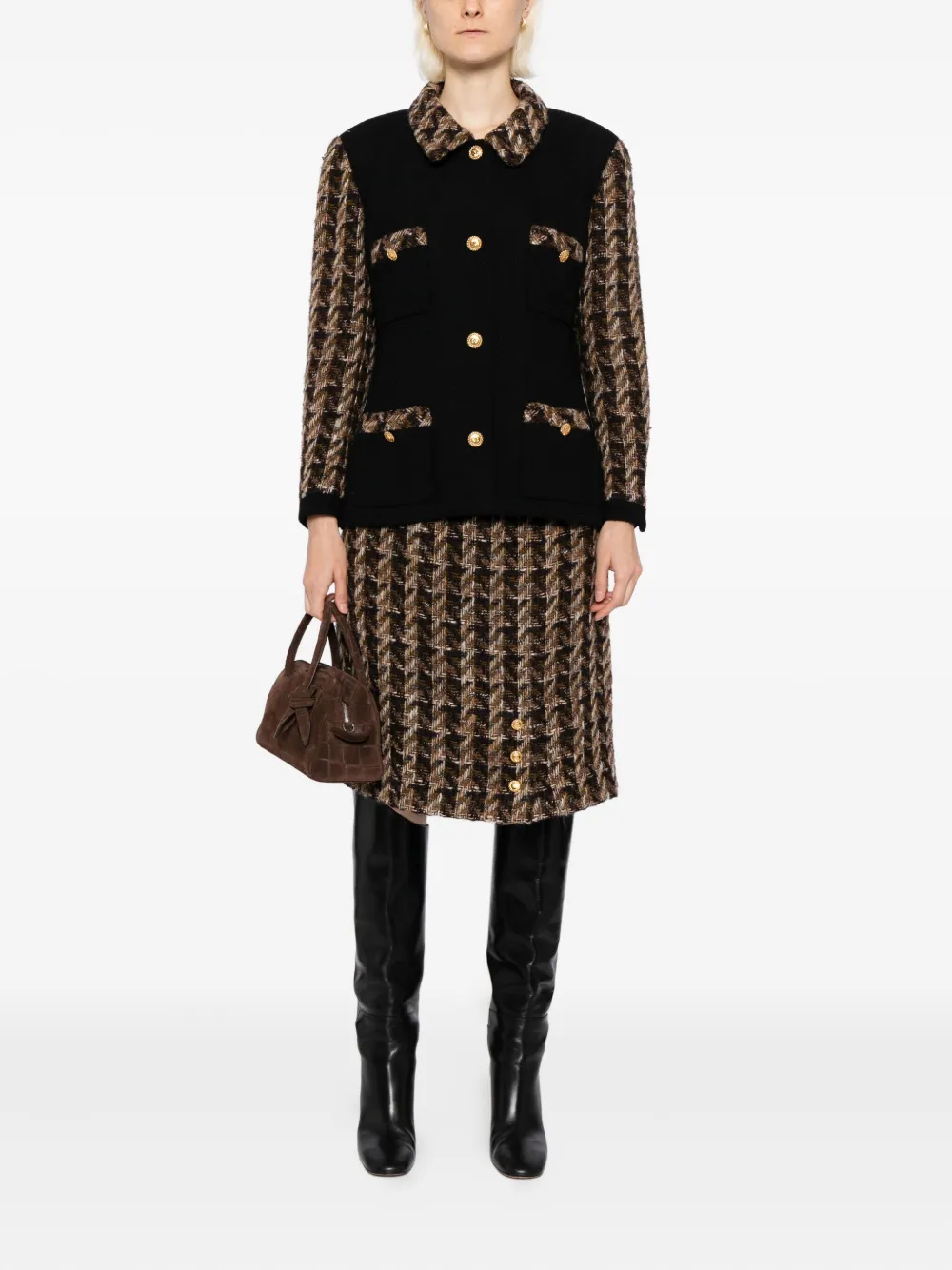 Pre-owned Chanel 1990-2000s Setup Suit Jacket Skirt In Brown