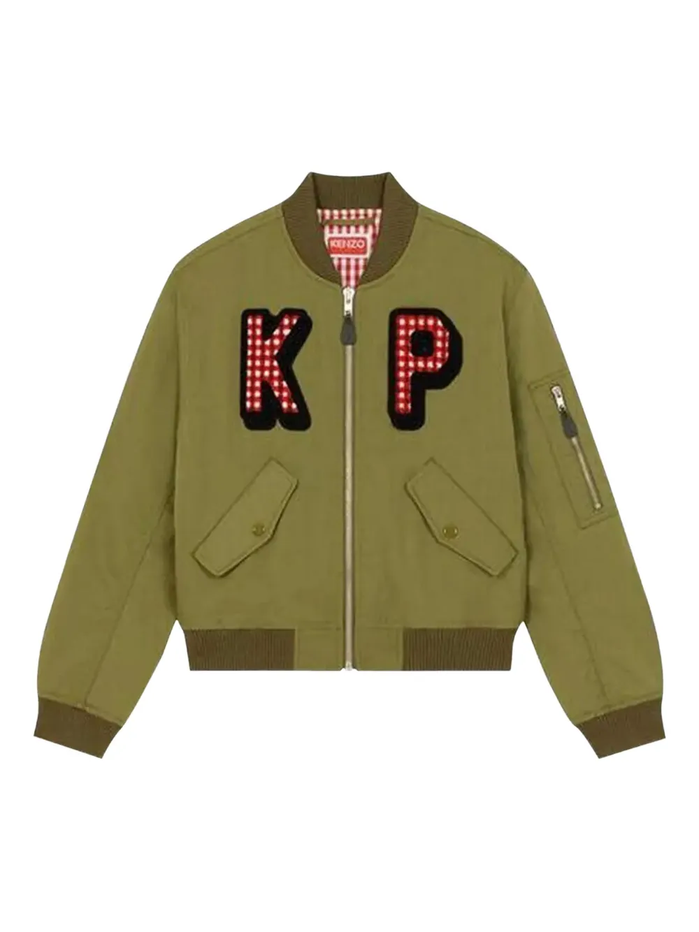 Kenzo Gingham-patch Bomber Jacket In Green
