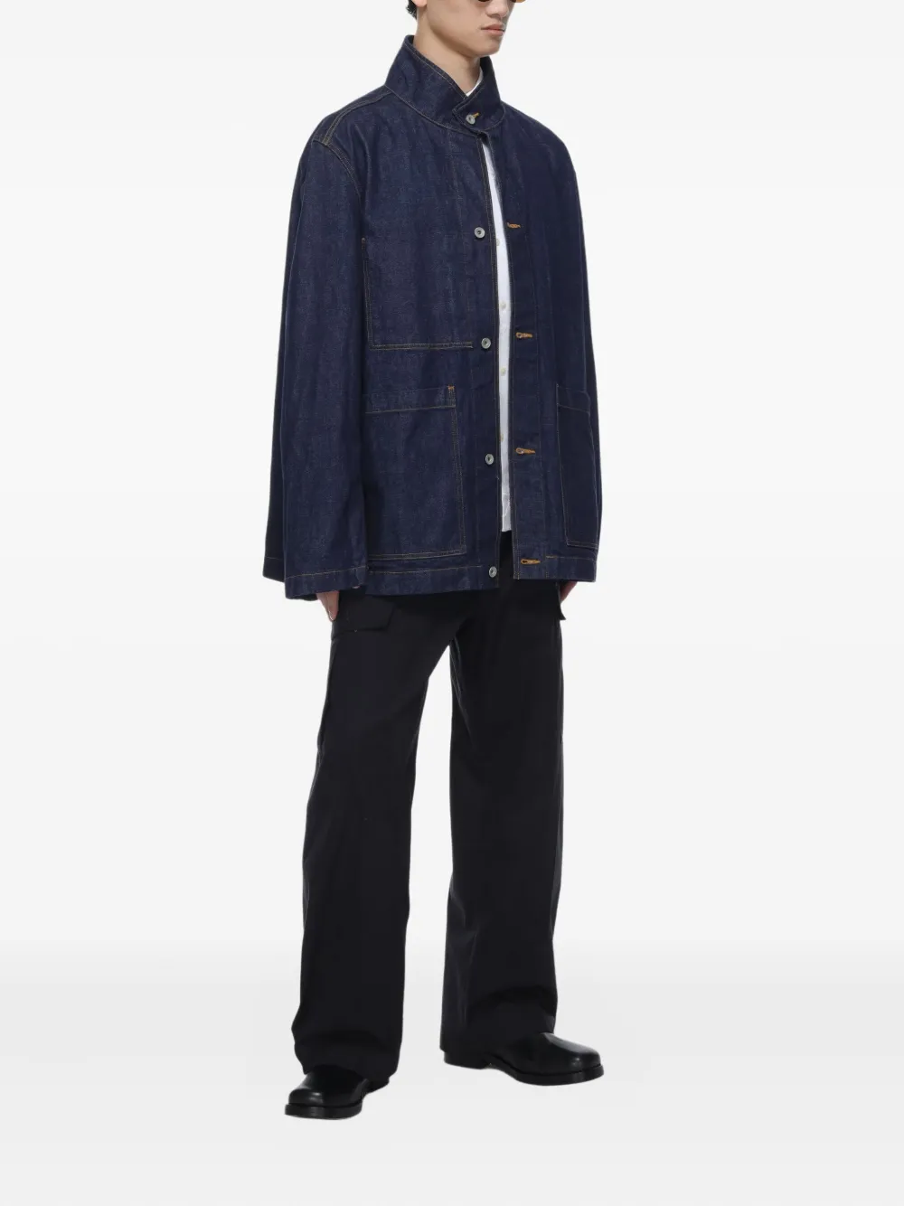 Studio Nicholson Denim jack met gekreukte textuur Blauw