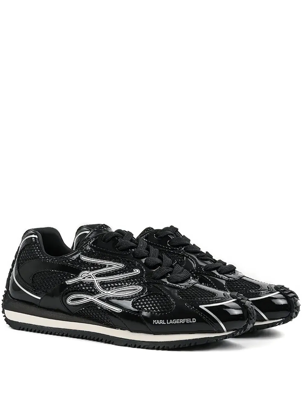 Karl Lagerfeld VELOCETTE lakleren sneakers met driehoekige zool Zwart
