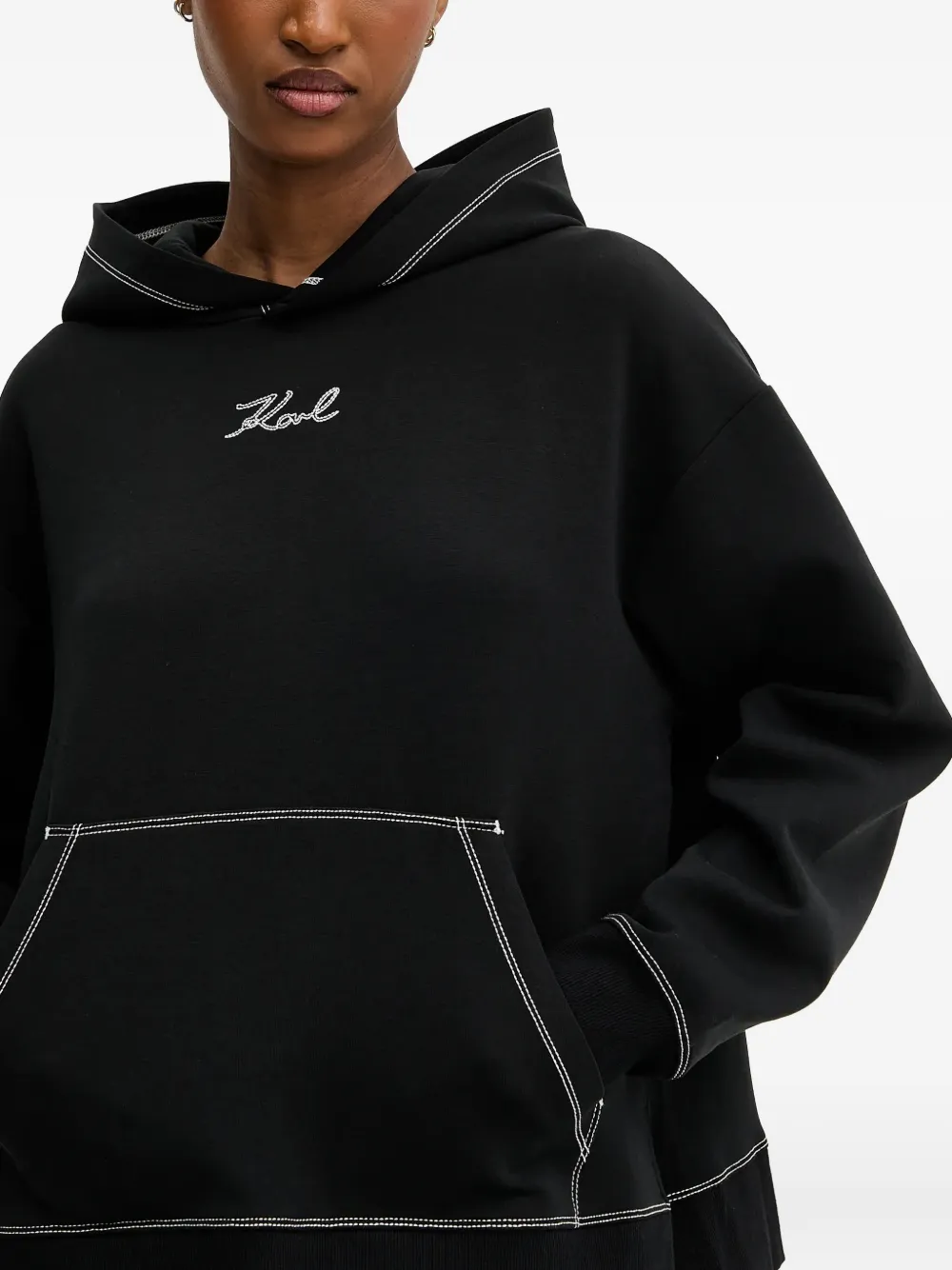 Karl Lagerfeld Hoodie met geborduurd logo Zwart