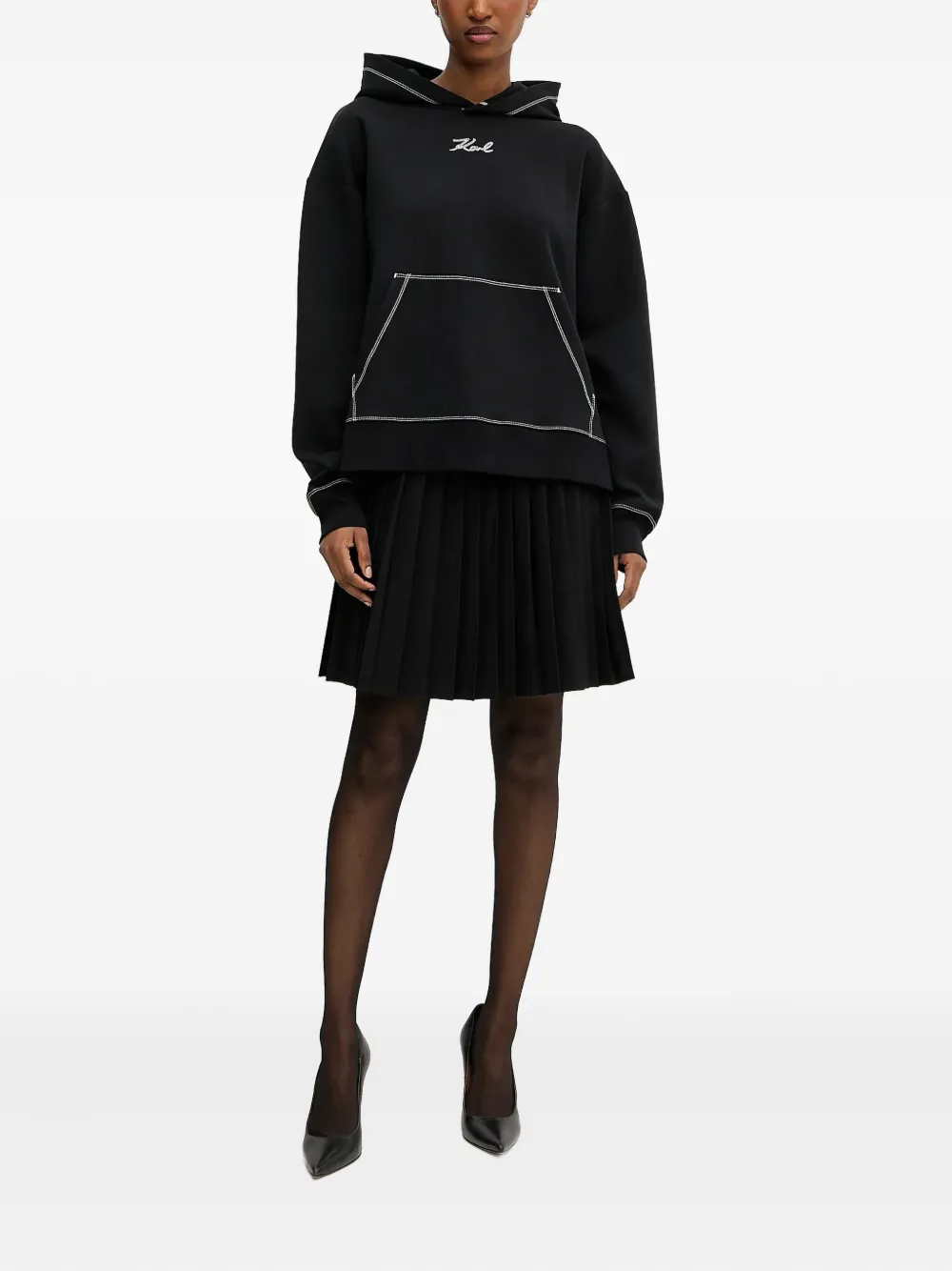 Karl Lagerfeld embroidered-logo hoodie - Zwart