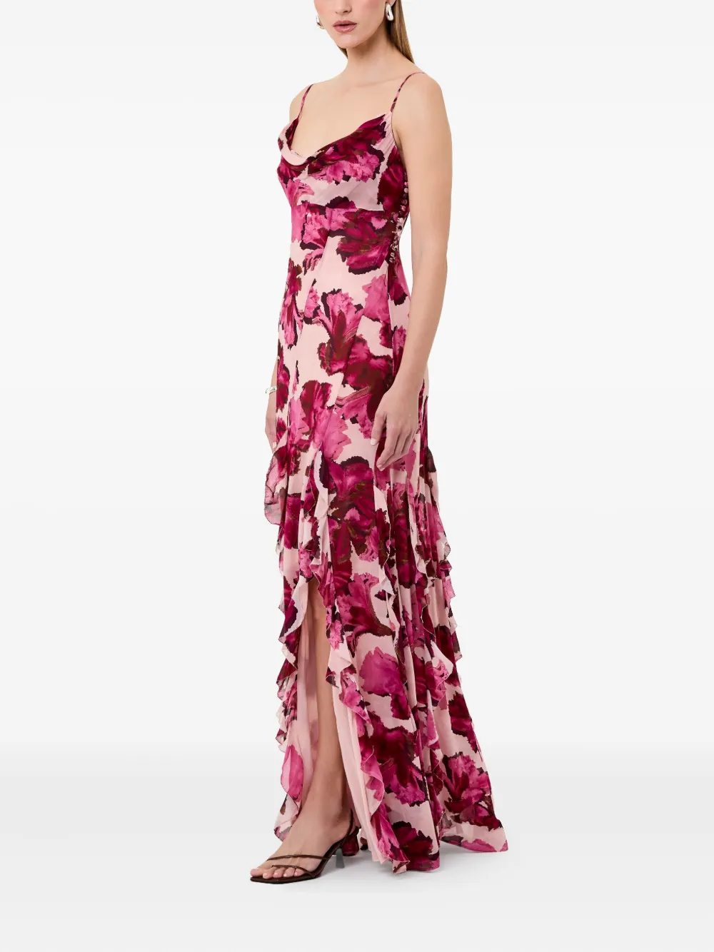 Nicholas Kamila maxi-jurk met bloemenprint en ruches Roze