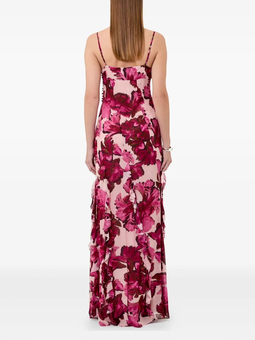 Nicholas Kamila maxi-jurk met bloemenprint en ruches Roze