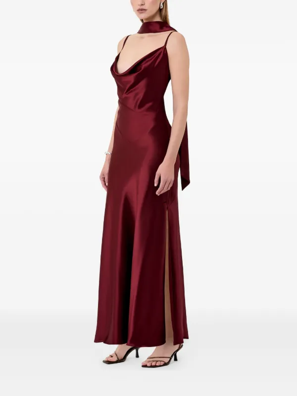 red cowl neck dress VILA satin cowl neck camisole maxi dress in red