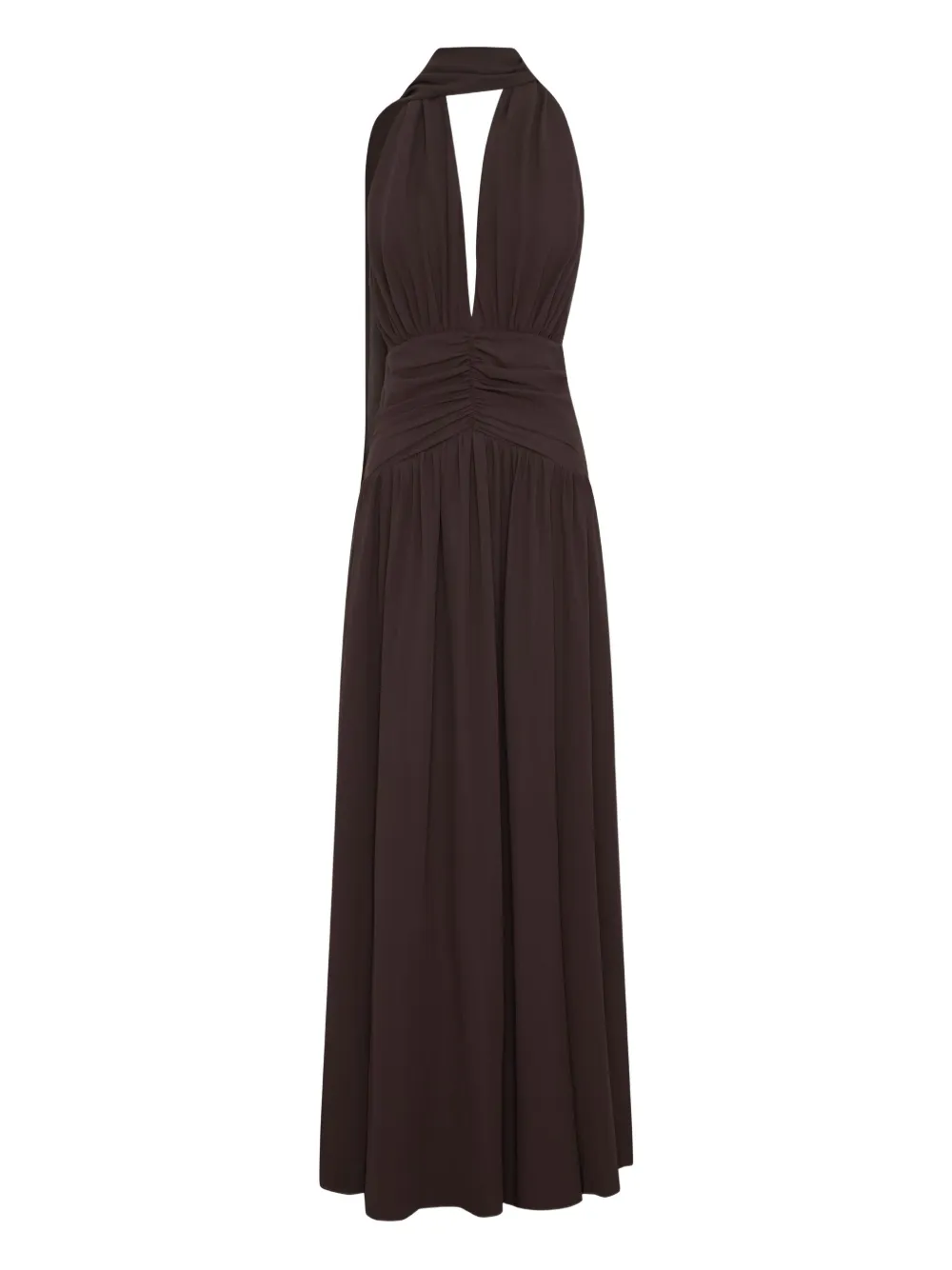 Nicholas Arella Halter-neck Gathered Maxi Dress In Brown