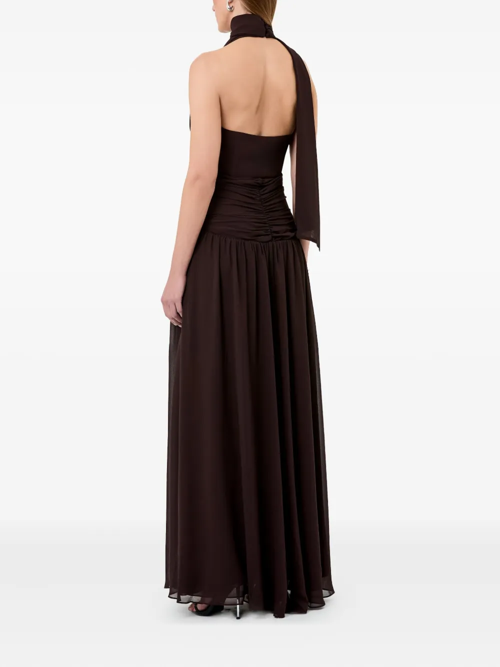 Nicholas Arella gesmockte maxi-jurk met halternek MOCHA