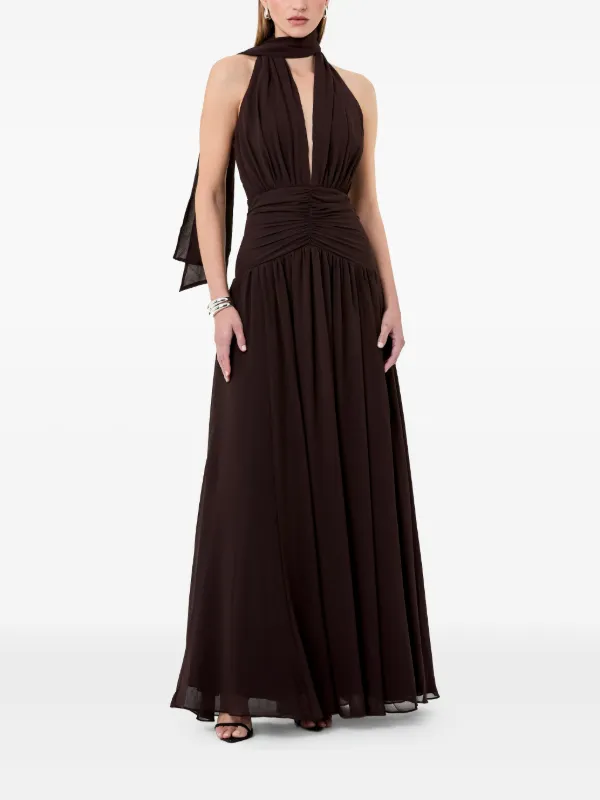 Nicholas Arella Halter-neck Maxi Dress - Mocha