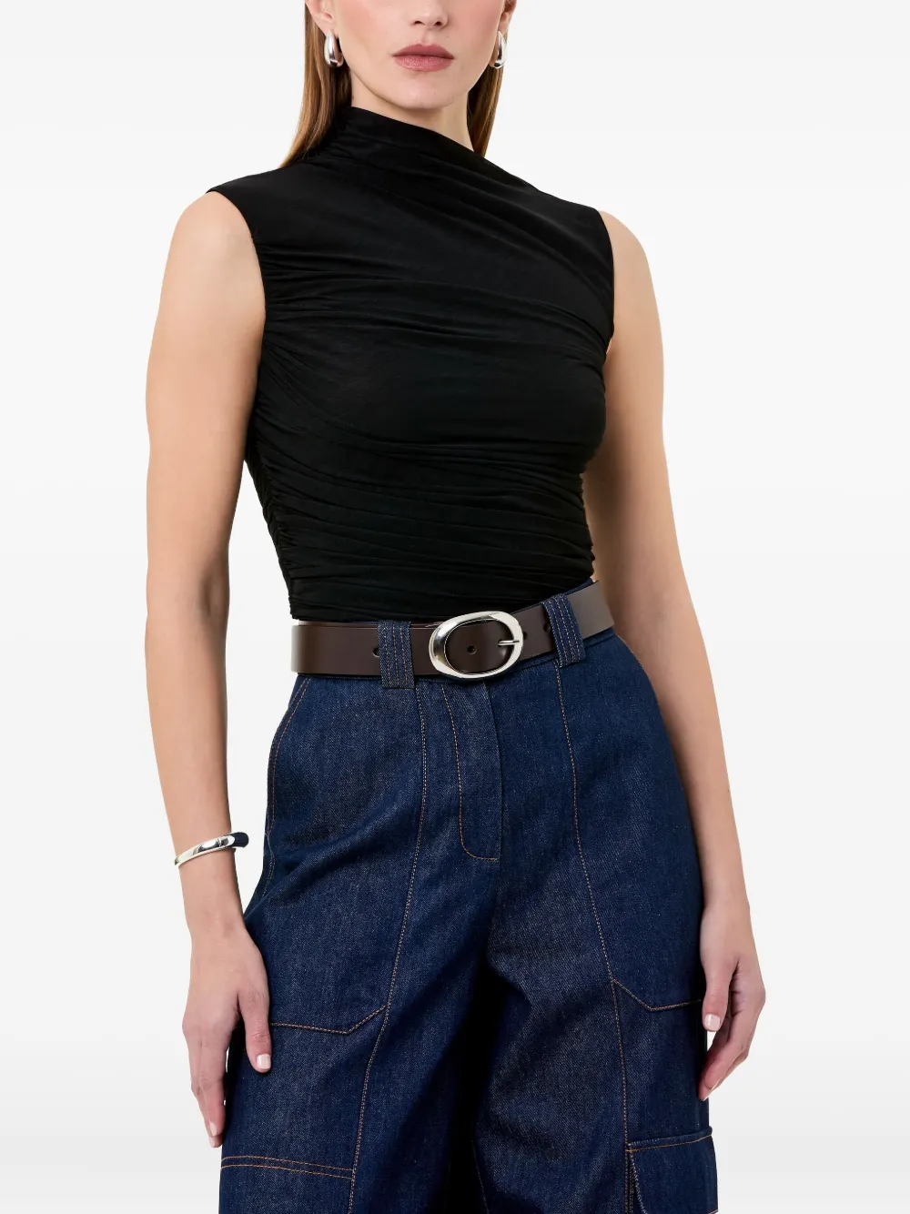 Nicholas Callie asymmetric draped top Zwart
