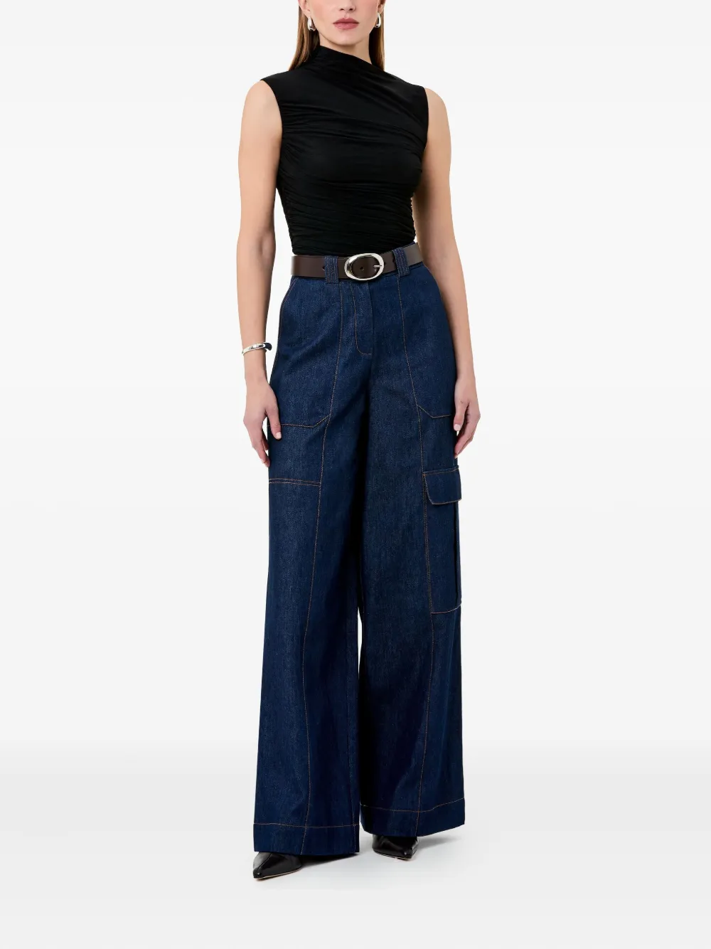 Nicholas Callie asymmetric draped top Zwart