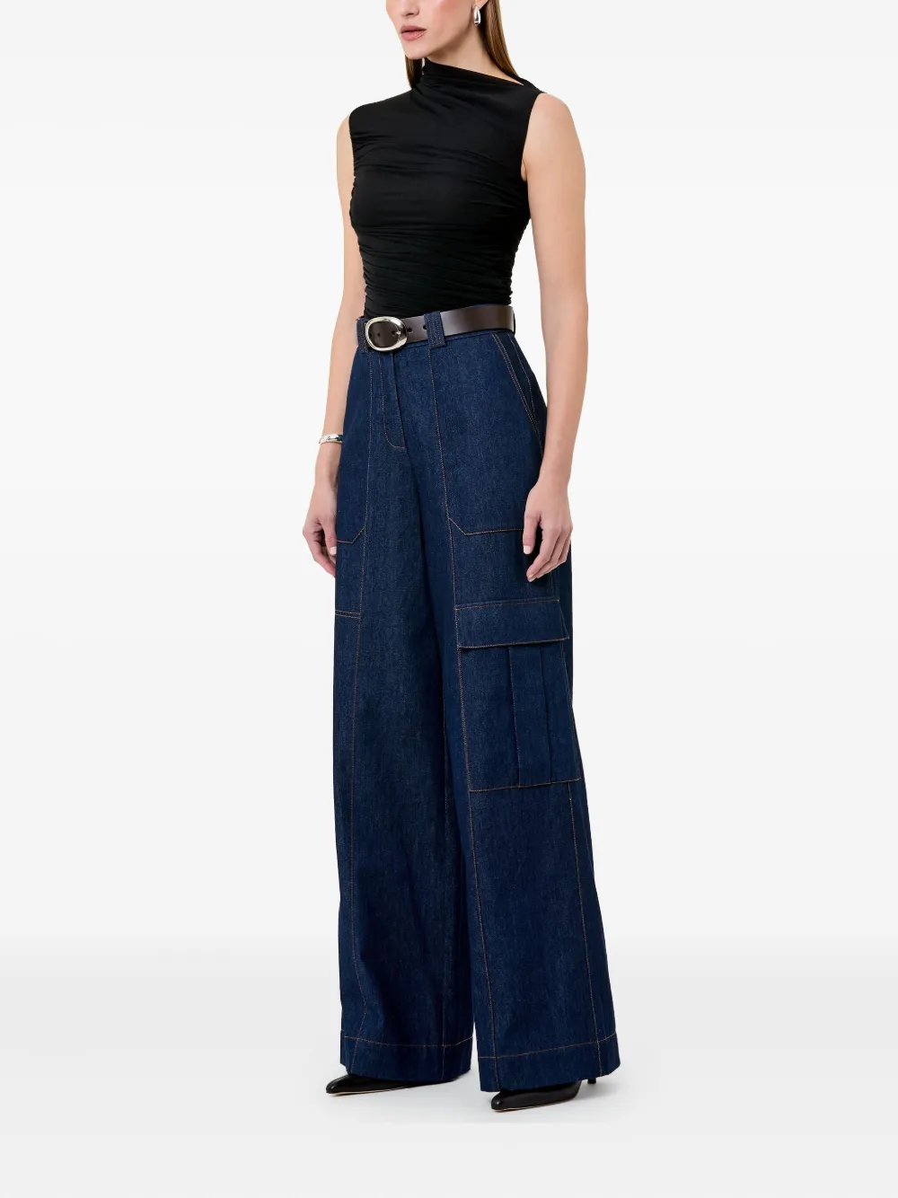 Nicholas Callie asymmetric draped top Zwart