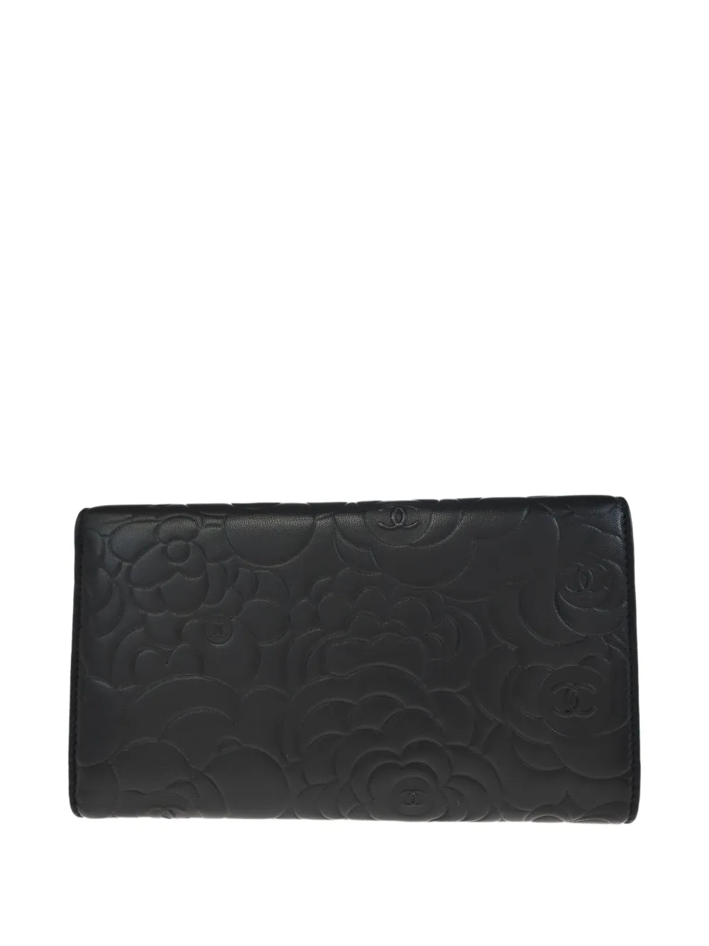 Pre-owned Chanel 2011 Camellia Long Wallet In Black