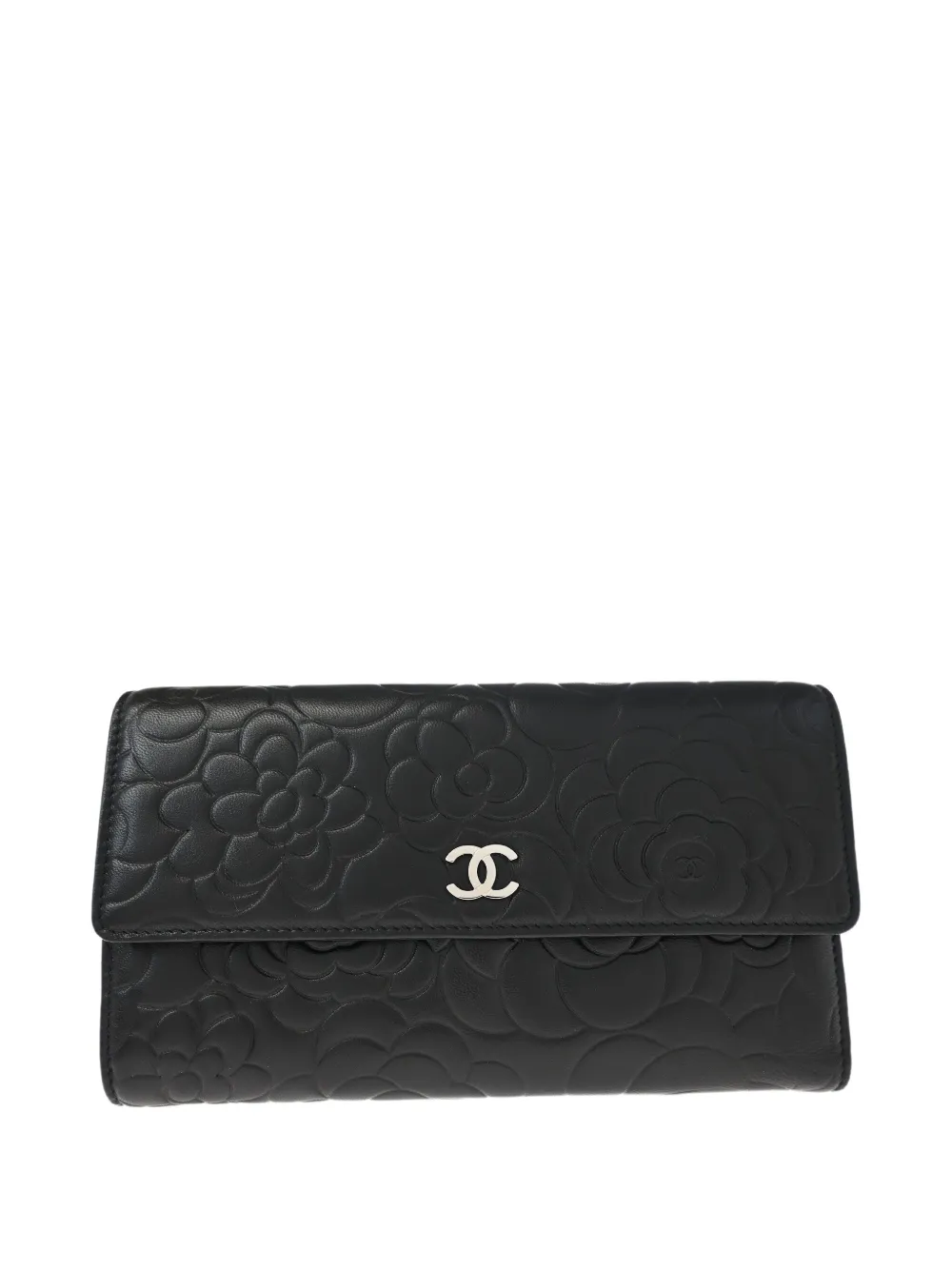 Pre-owned Chanel 2011 Camellia Long Wallet In Black