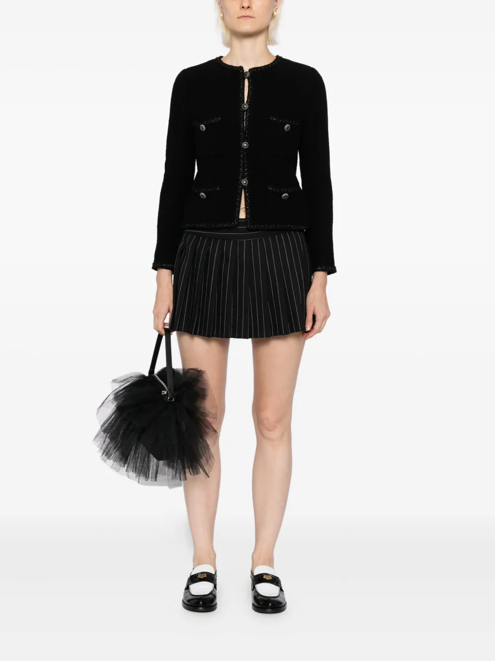 Pre-owned Chanel 2008 Single-breasted Collarless Jacket In Black
