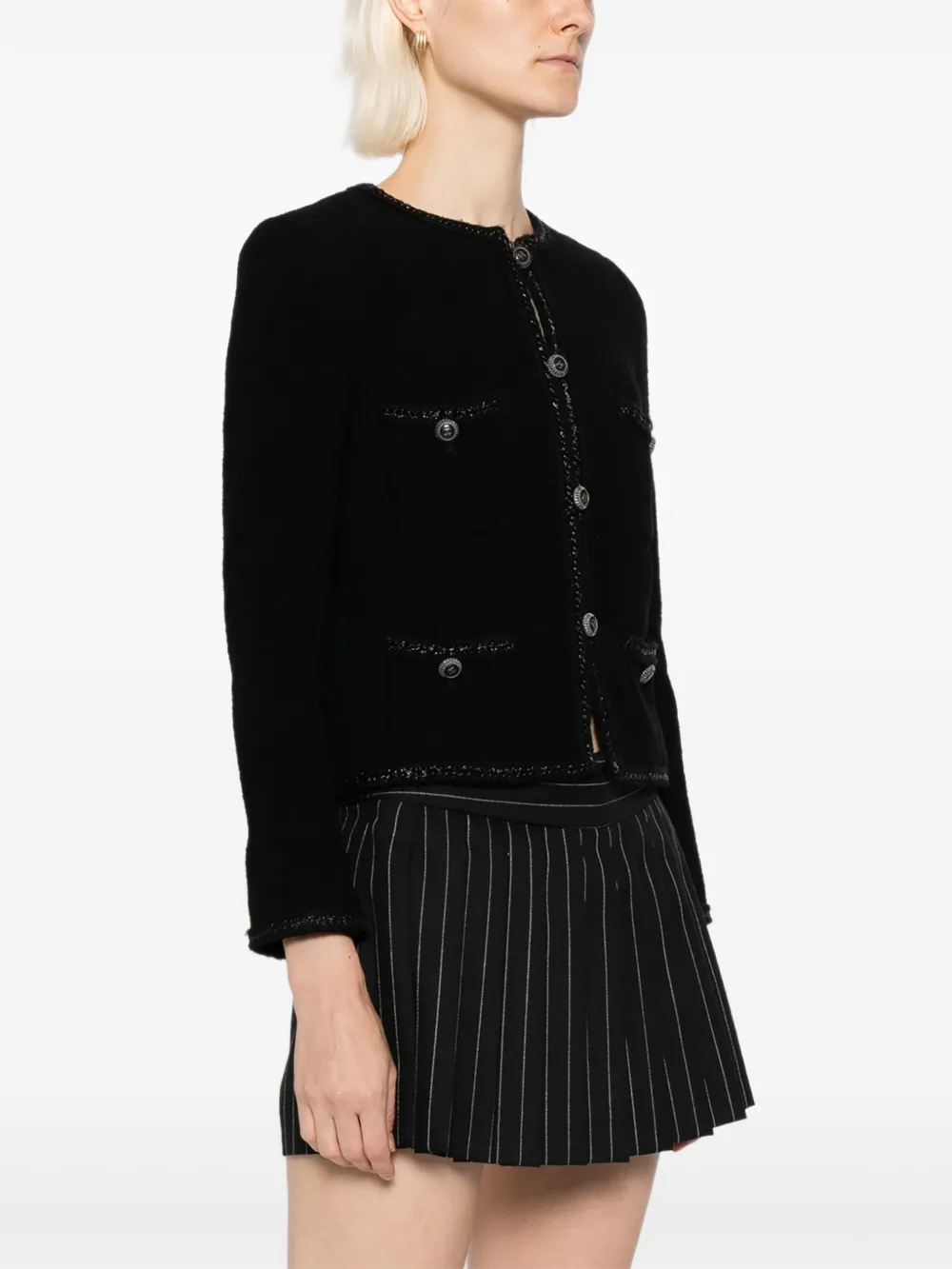 Pre-owned Chanel 2008 Single-breasted Collarless Jacket In Black