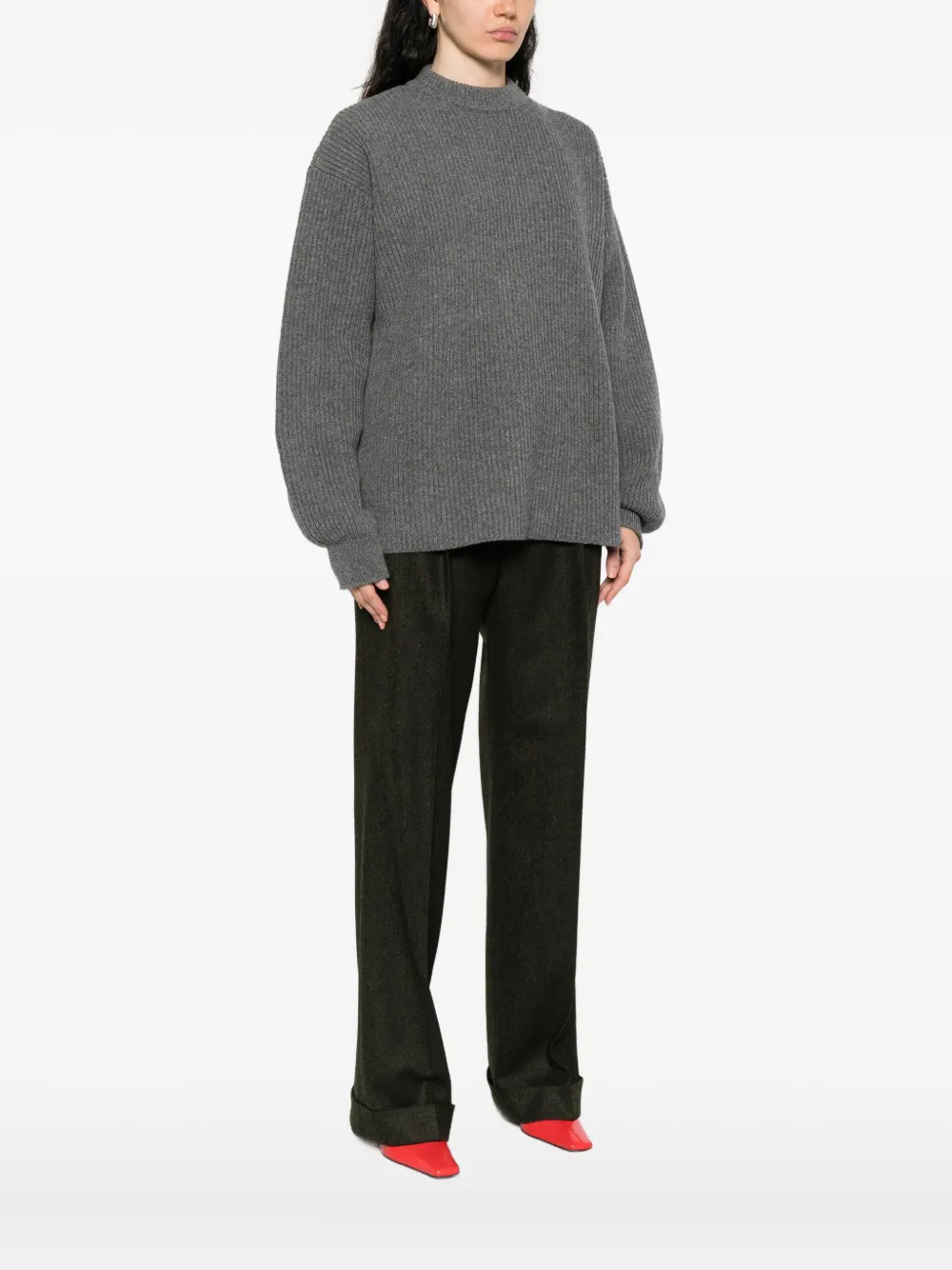 Jil Sander Wool Crewneck Jumper With Dropped Shoulders In Gray