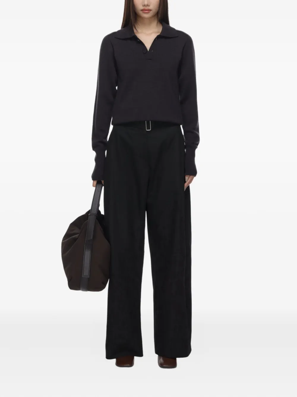 Studio Nicholson polo-neck wool jumper Bruin