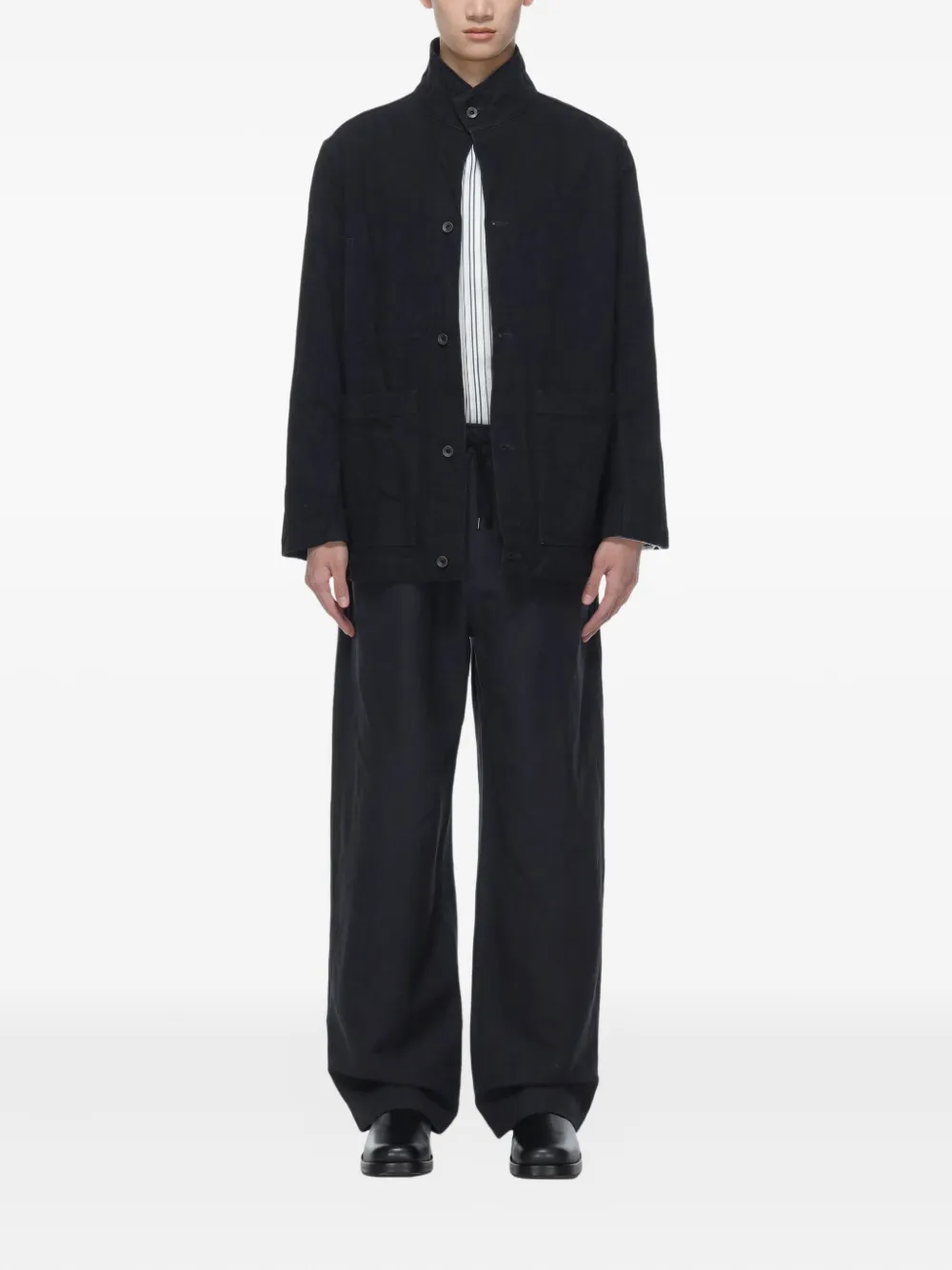 Studio Nicholson Broek van linnenblend met trekkoord Blauw