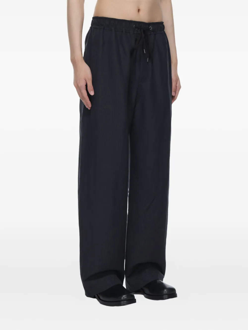 Studio Nicholson Broek van linnenblend met trekkoord Blauw