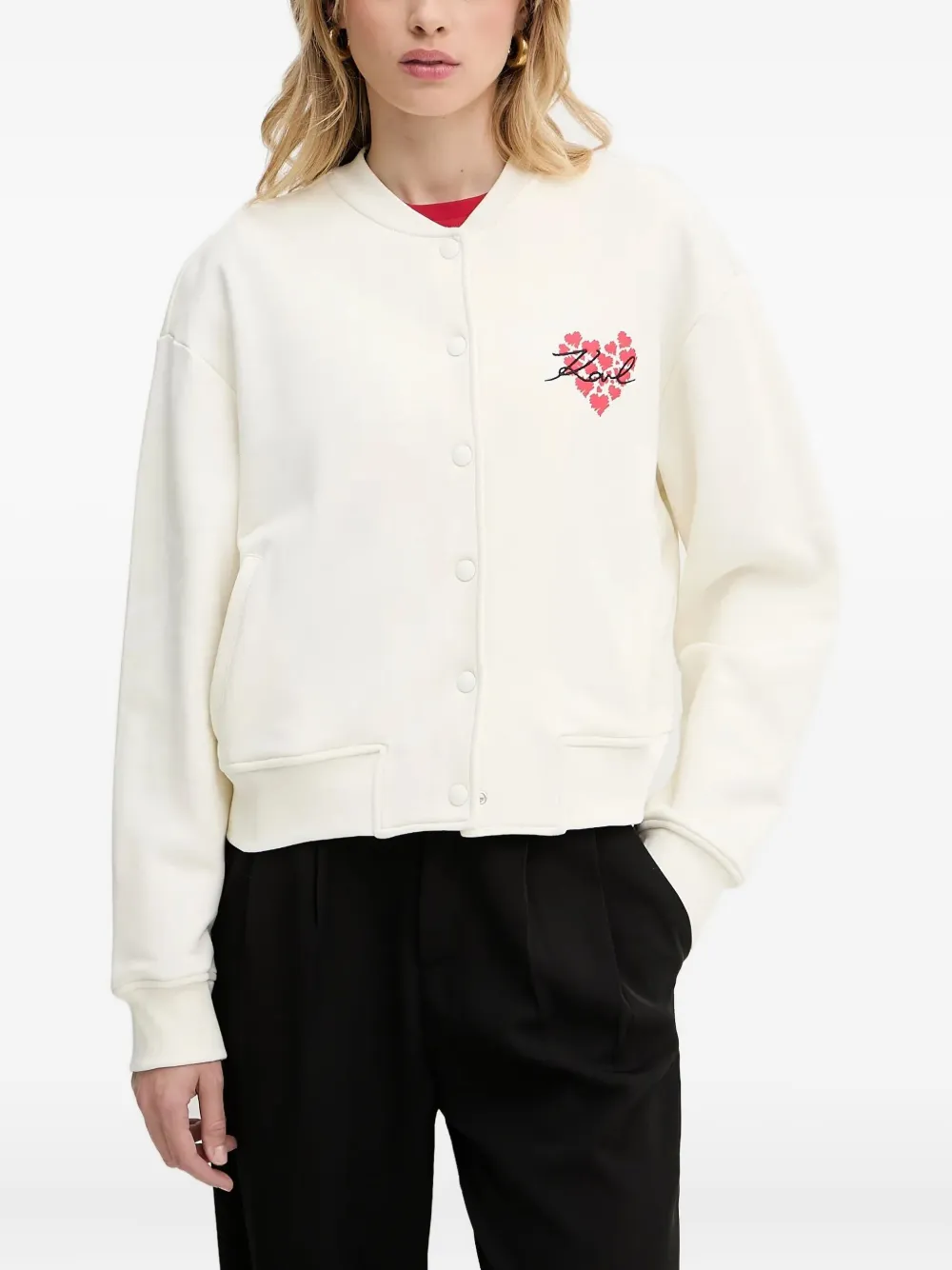 Karl Lagerfeld Bomberjack met geborduurd hart Wit
