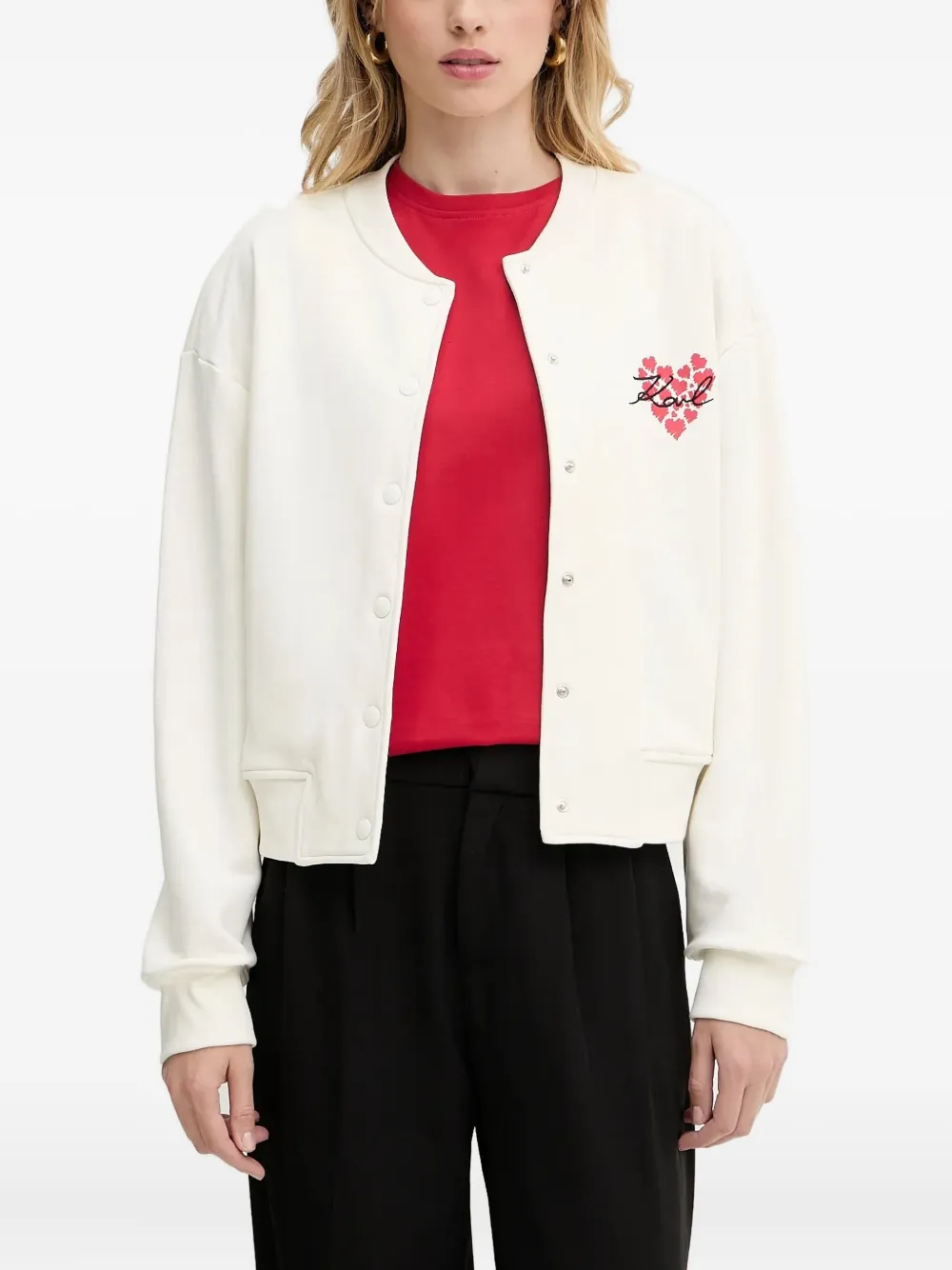 Karl Lagerfeld Bomberjack met geborduurd hart Wit