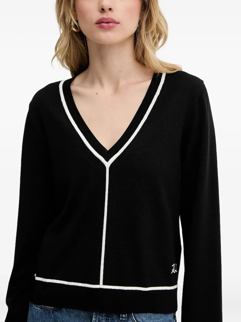 Karl Lagerfeld V-neck knitwear sweater Zwart