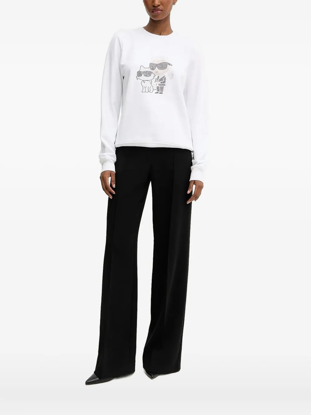 Karl Lagerfeld rhinestone-embellished crew-neck sweatshirt | White | Image 1