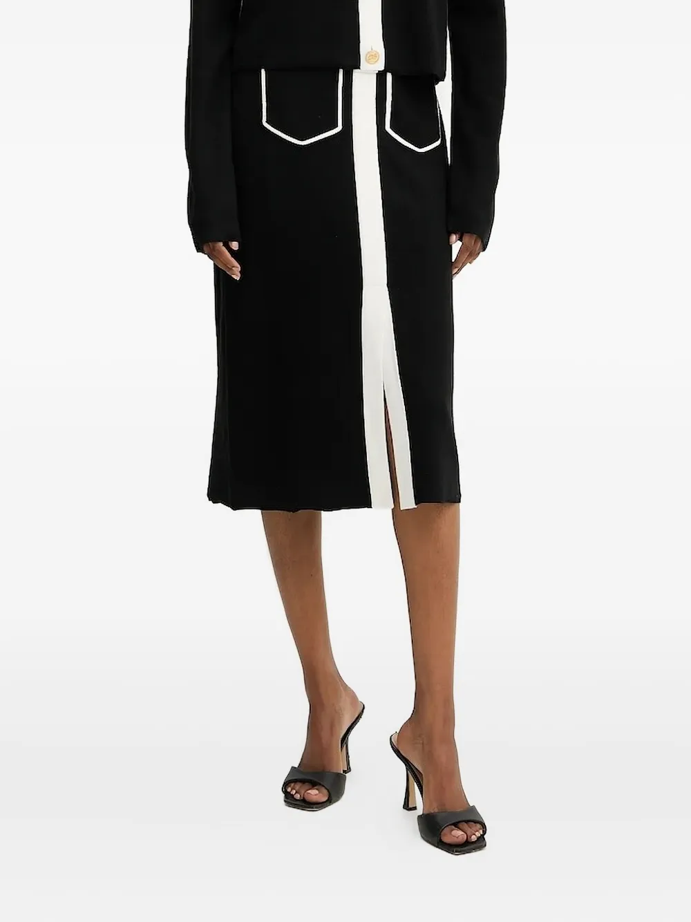 Karl Lagerfeld Contrast-piping Midi Skirt In Black