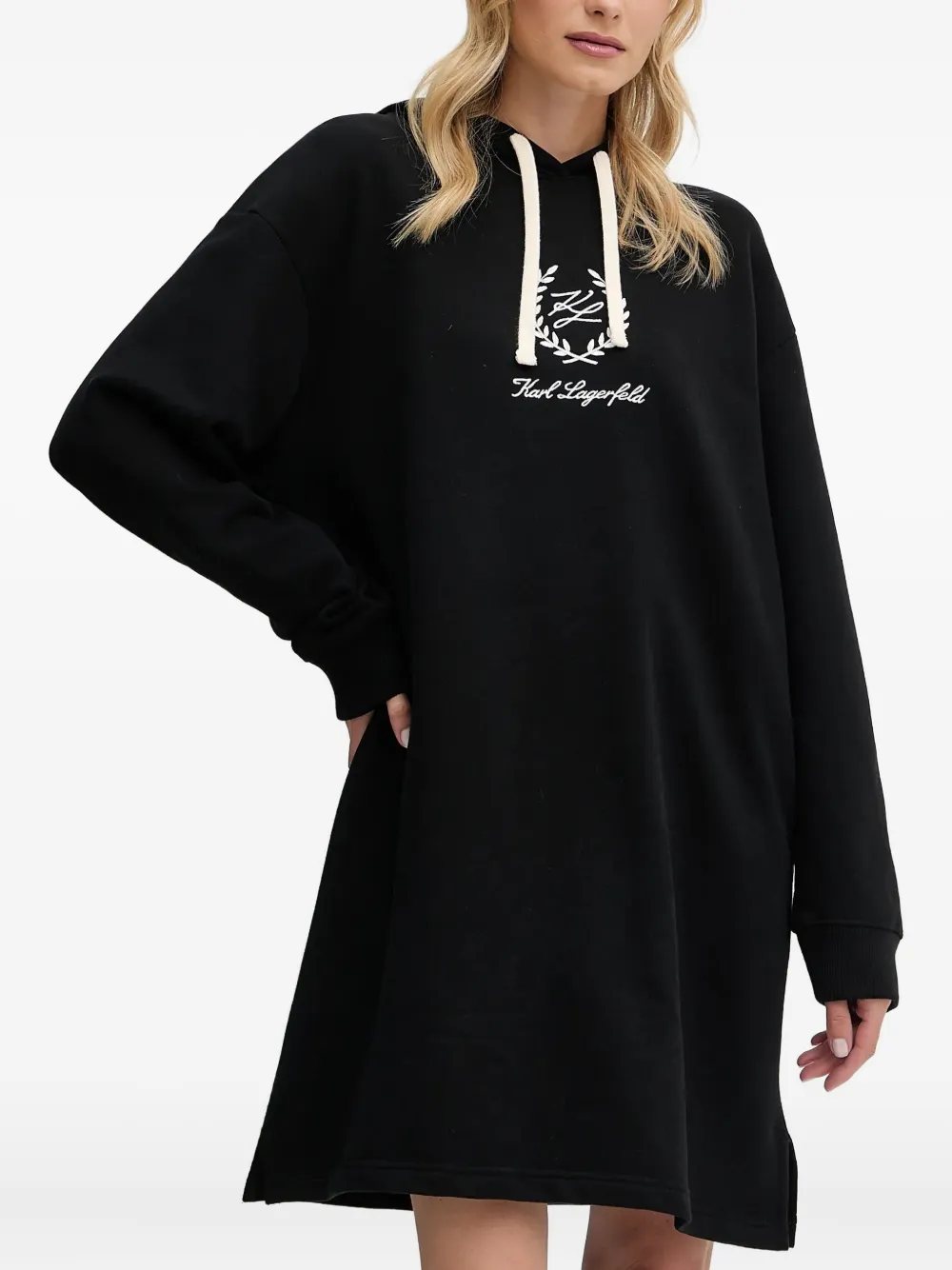 Karl Lagerfeld Midi-jurk met geborduurd logo en capuchon Zwart
